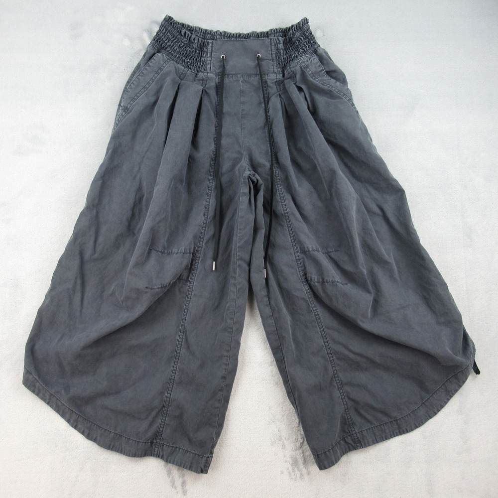 Anthropologie Pants Women S Gray Wide Leg Culotte Smocked Waist Cotton Lyocell
